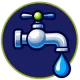 Icon of a water faucet with a droplet, symbolizing plumbing, water conservation, and efficient water use.