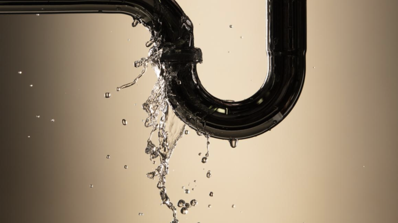 Water spraying from a leaking pipe joint, a plumbing emergency in Santa Barbara.