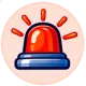Red siren light icon with glowing rays, indicating an emergency or alert, on a pale circular background.