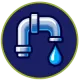 Illustration of a water faucet with a single blue drop, symbolizing plumbing, conservation, or water resources.